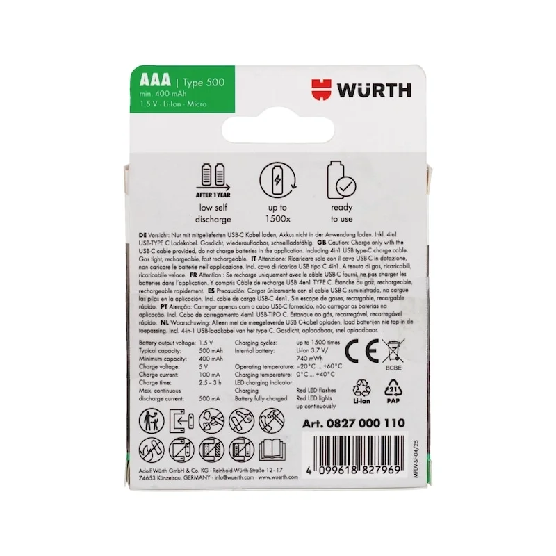 PAKRAUNAMŲ AAA DYDŽIO AKUMULIATORIŲ RINKINYS 1,5V 400mAh 4 VNT.