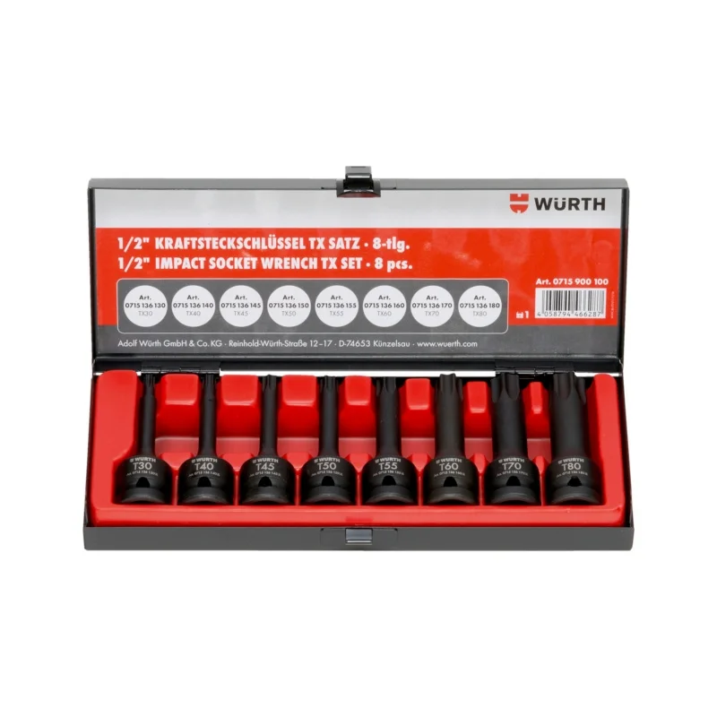 1/2" TORX SMŪGINIŲ SUKIMO GALVUČIŲ RINKINYS, 8 VNT. ILGA VERSIJA