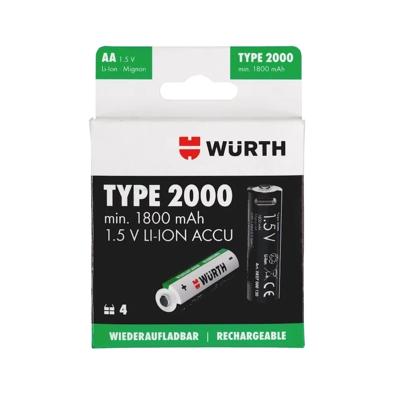 PAKRAUNAMŲ AA DYDŽIO AKUMULIATORIŲ RINKINYS 1,5V 1800mAh 4 VNT.